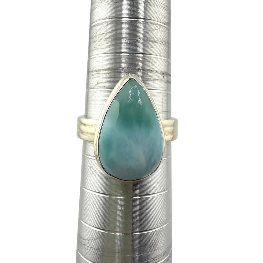 Pear Shaped Larimar Sterling Silver Ring Artisan Jewelry 8.5
